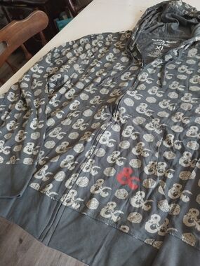 Dungeons & Dragons Logo Zip Hoodie Mens Xl - Gray with White Icons